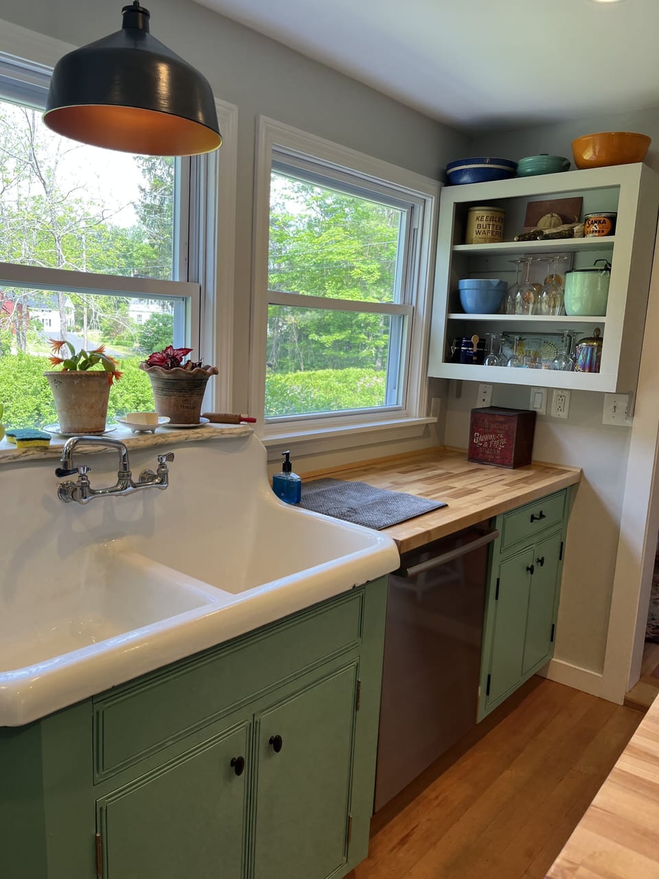 Beautiful sunrise views of the barns from the sink
