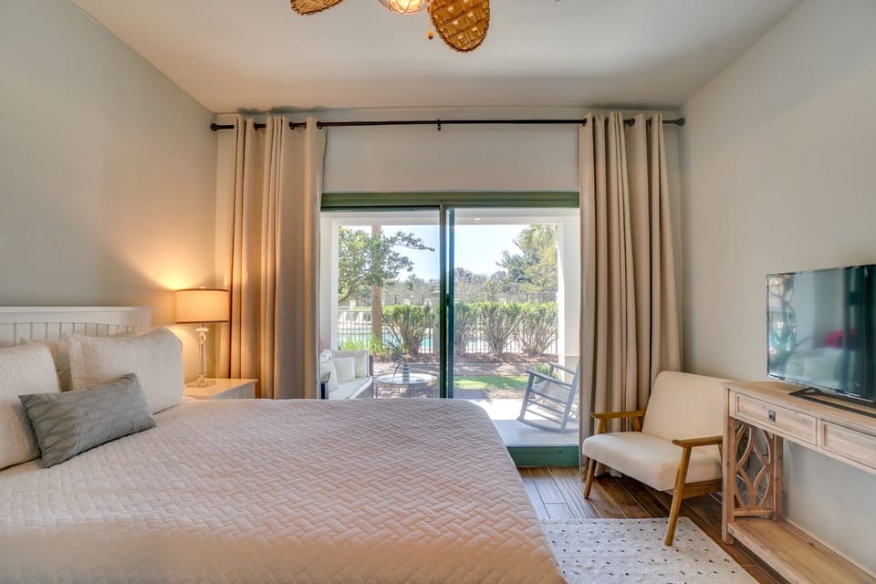 Wake up in your serene bedroom with garden views and warm coastal touches creating the perfect retreat.