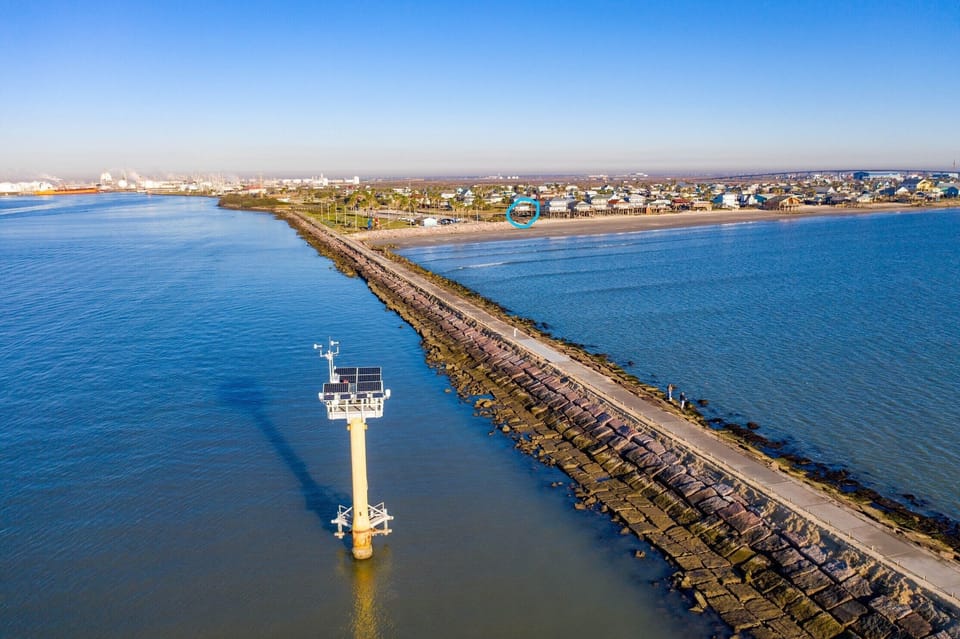 Drone shot from down the jetty. 