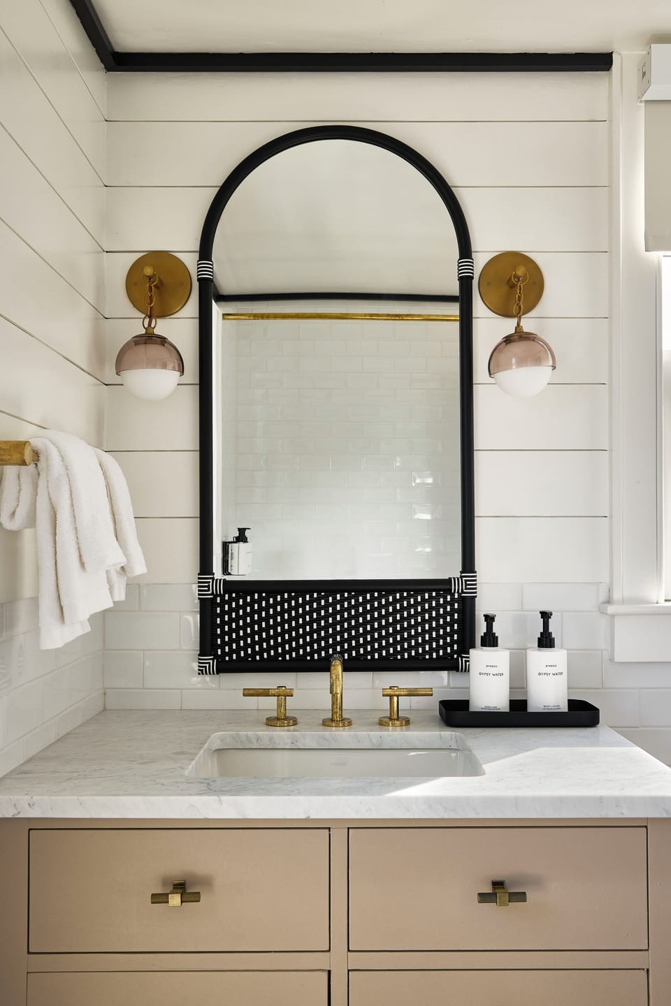 Combined shower/tub, designer toiletries, hair dryer, bathrobes