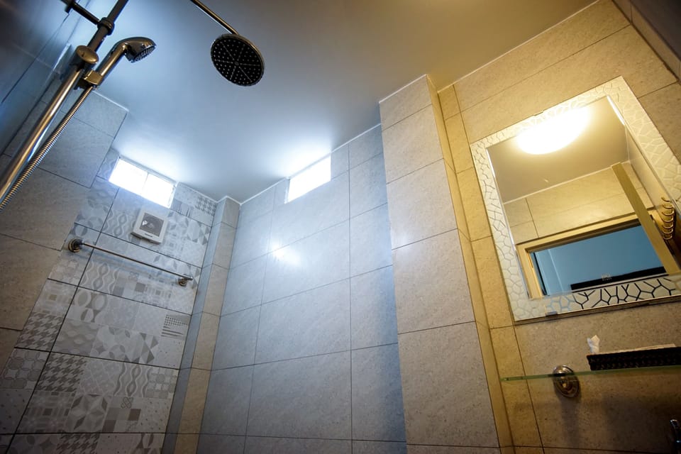 Shower, free toiletries, hair dryer, slippers