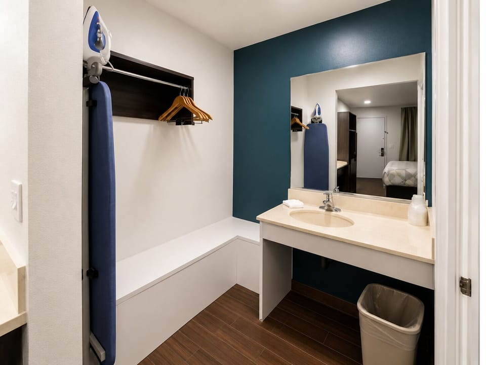 Combined shower/tub, free toiletries, hair dryer, towels
