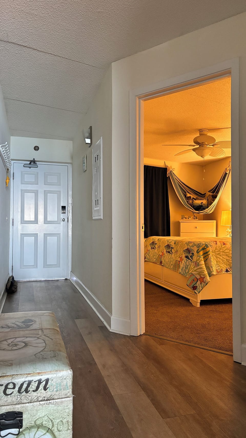 front door and bedroom