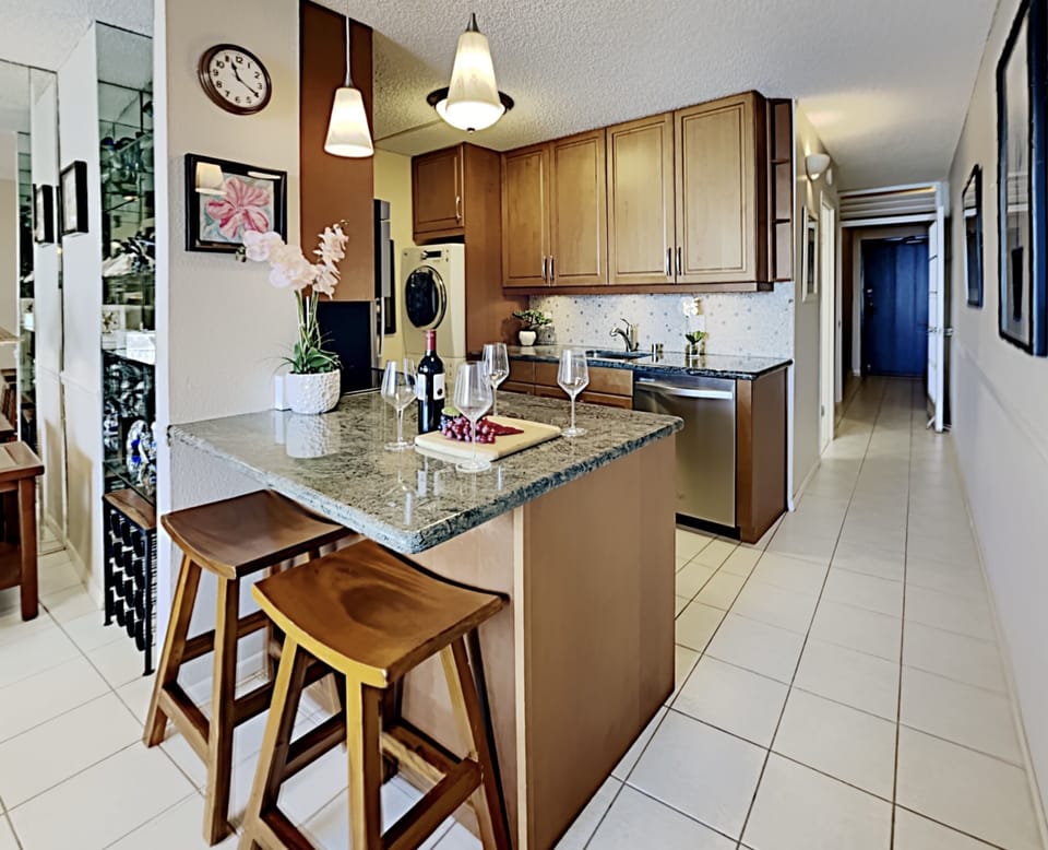 Enjoy some wine and cheese or snacks at the bar before a delicious home cooked meal
