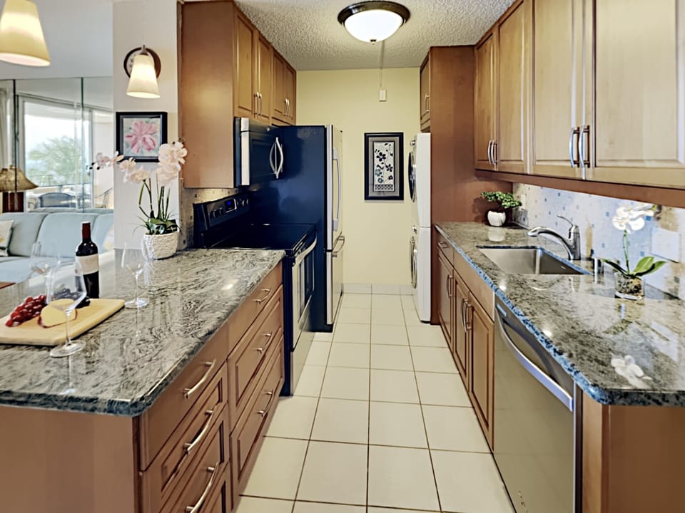 Granite countertops and everything you need to prepare a great meal