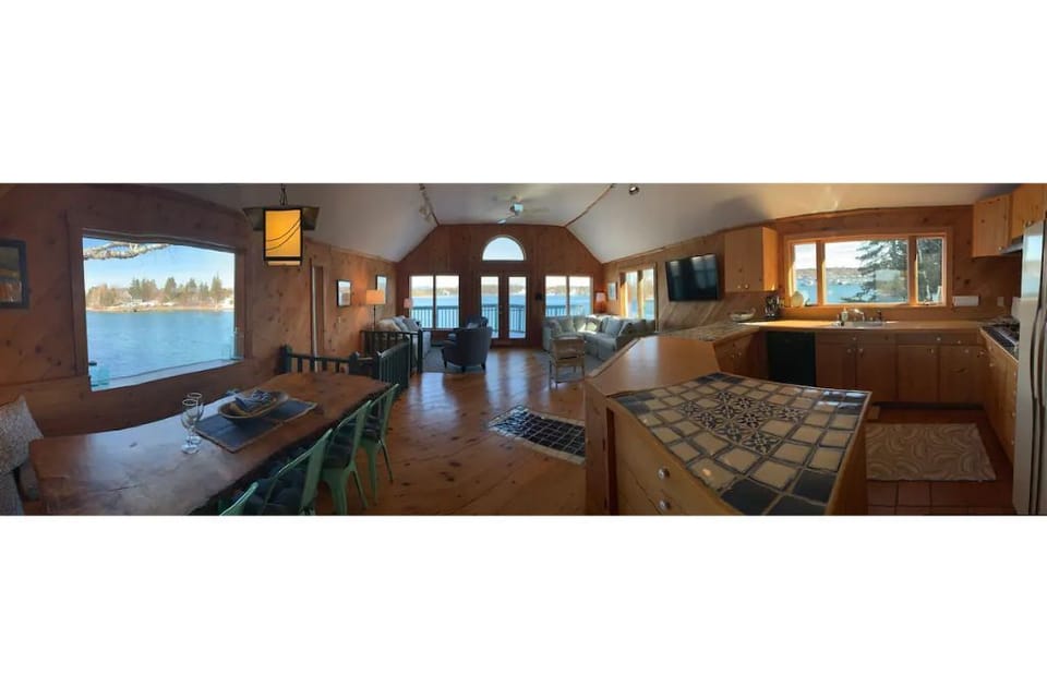 Panoramic photo shows the 180 degree view you see when you step in the house