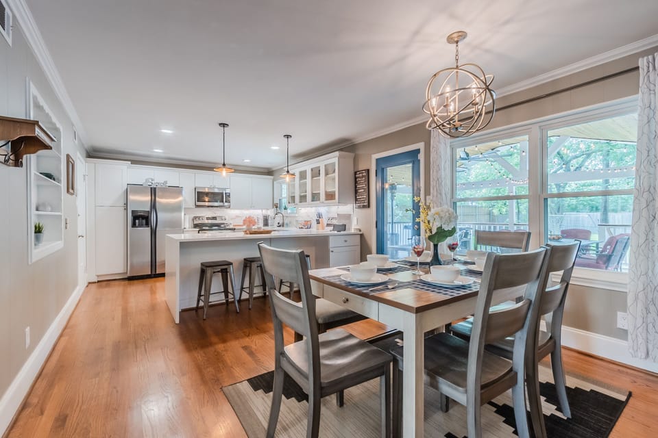 Open dining and kitchen area