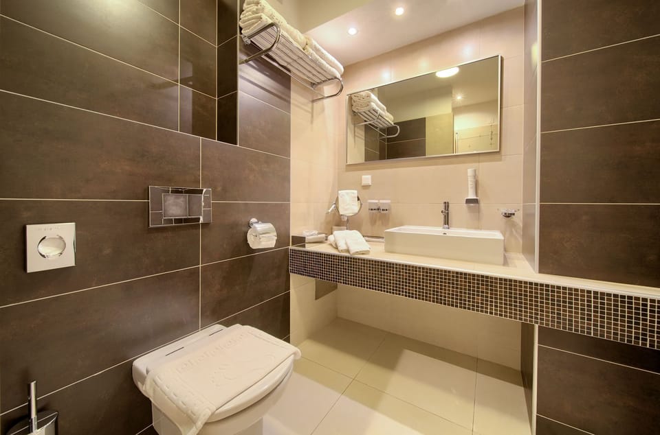 Deluxe Double Room, Terrace, Sea View | Bathroom | Free toiletries, hair dryer, bathrobes, slippers