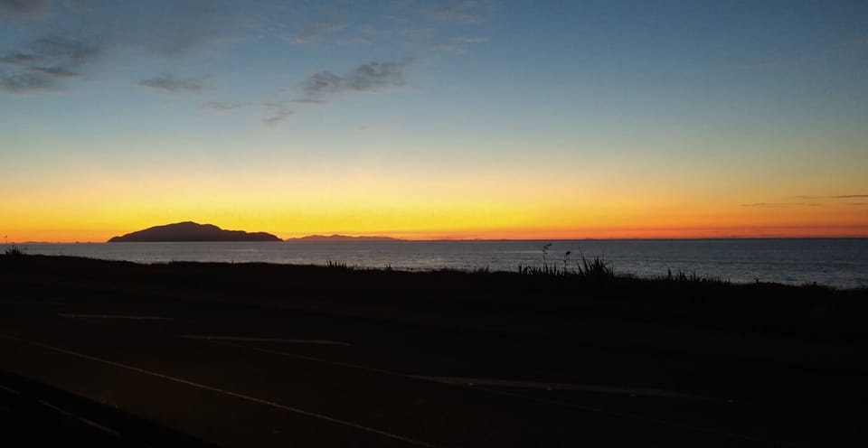 View of Kapiti Island sunset from deck
