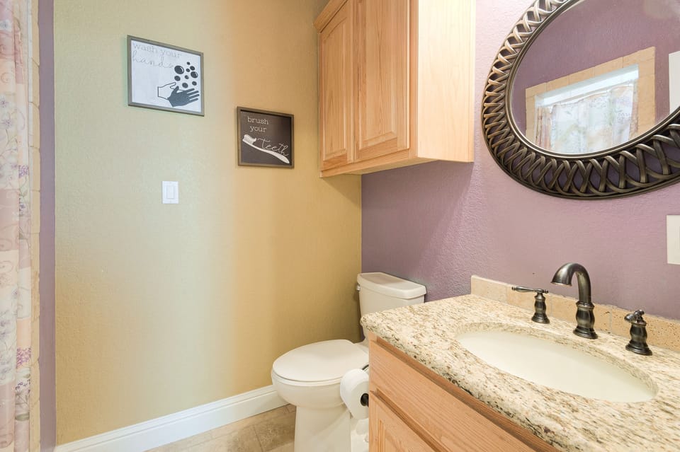 Purple Bedroom Bath: Vanity and shower