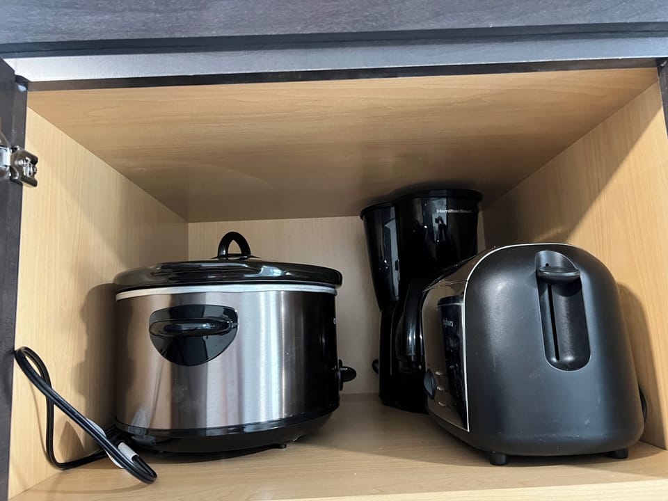 Toaster, Crock Pot, standard coffee maker. 