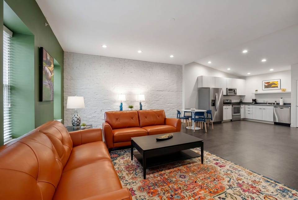 living room opens to kitchen