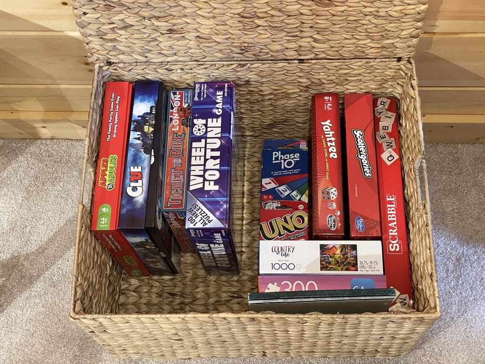 Family games contained in this trunk in basement, guaranteed fun together! 