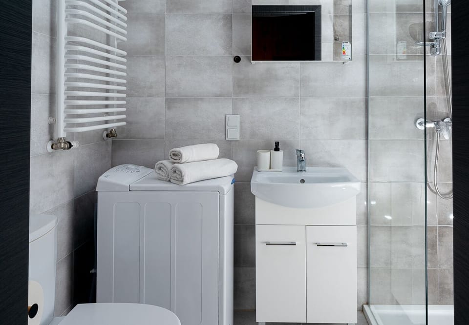 Design Studio | Bathroom | Shower, rainfall showerhead, hair dryer, soap