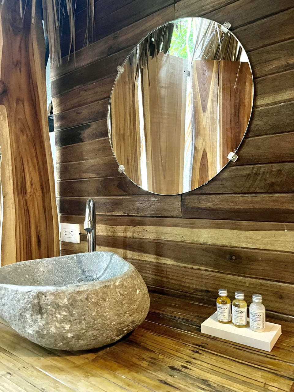Shower, rainfall showerhead, bathrobes, towels