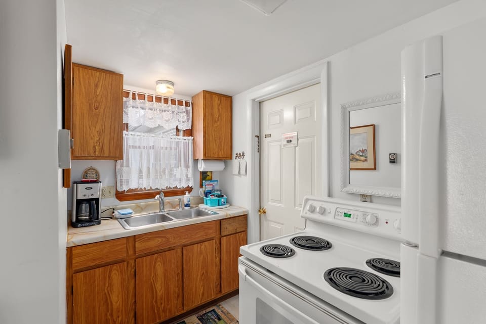 The kitchen is small, but has everything you need.