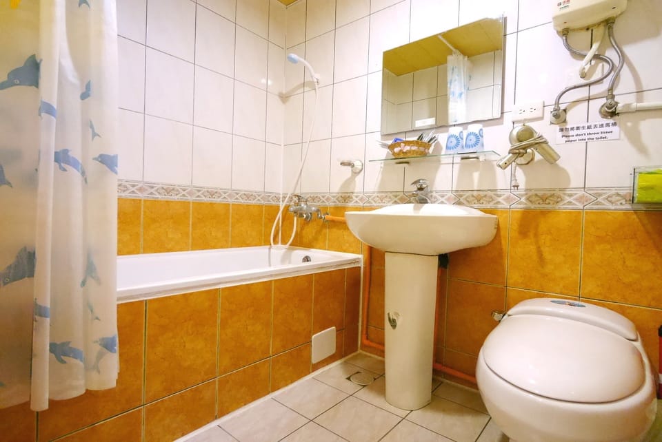 Shower, free toiletries, hair dryer, slippers