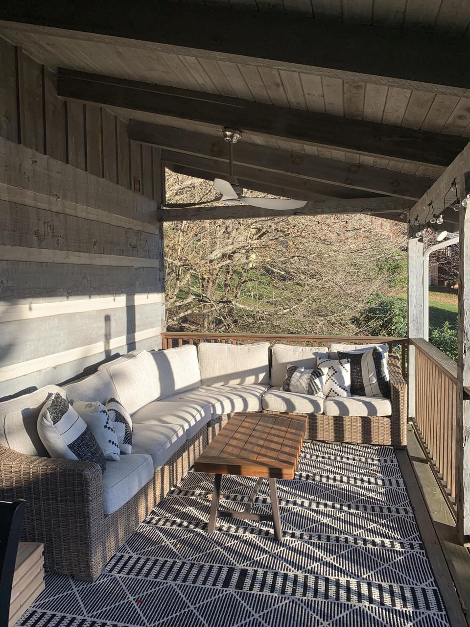 Settle into the shaded deck at 7Th Heaven, where a roomy sectional and treetop views make it easy to slow down.