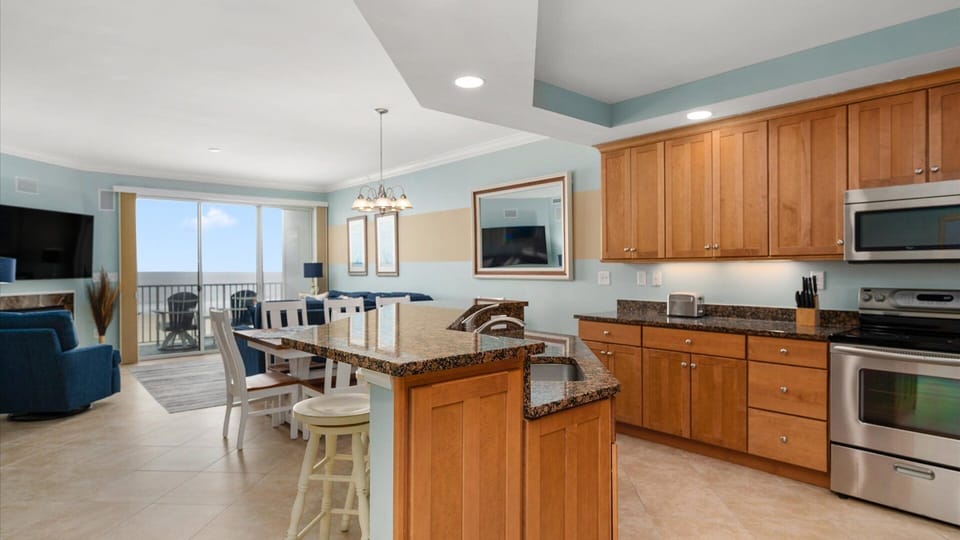 View of great room with modern kitchen