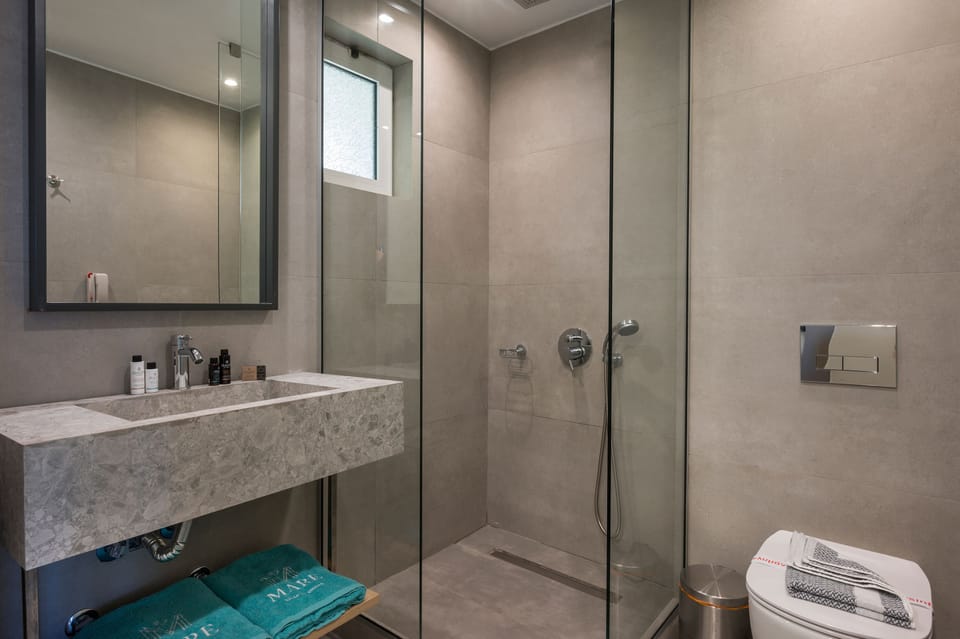 Shower, free toiletries, hair dryer, towels