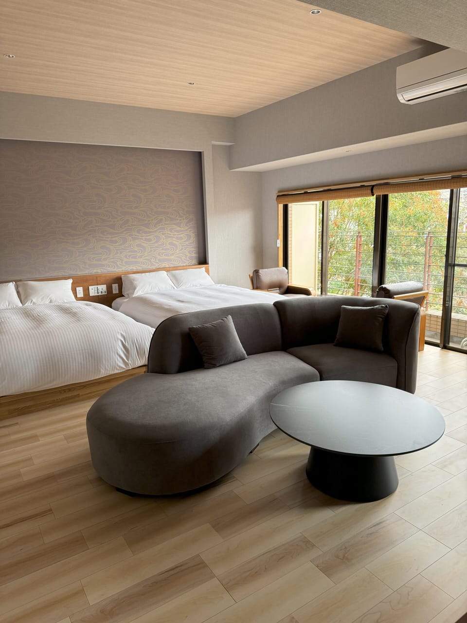 Twin Bedroom with Semi-Open-Air Bath | Down comforters, in-room safe, blackout drapes, WiFi (free)
