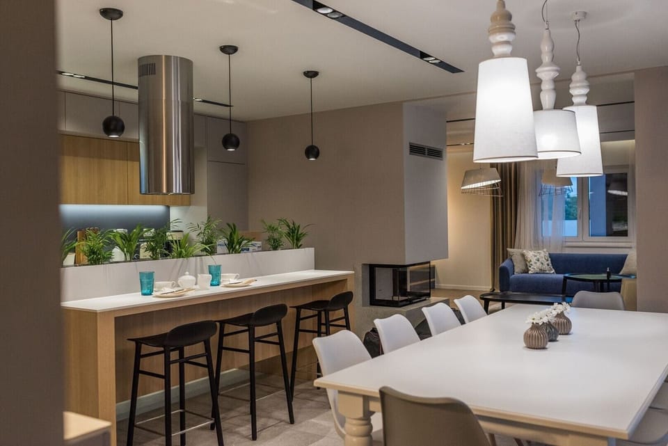 Dining table in the Croatian modern family villa with total privacy in Sukosan