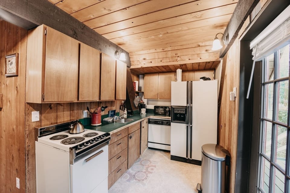 Indoors, Hardwood, Stained Wood, Refrigerator, Kitchen