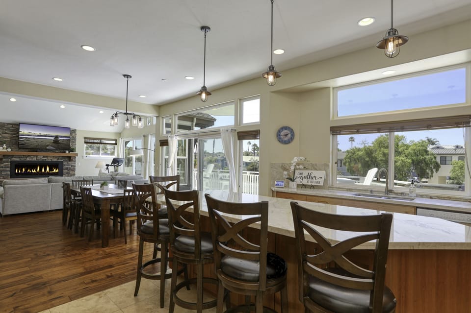 Additional dining at the nearby kitchen island.