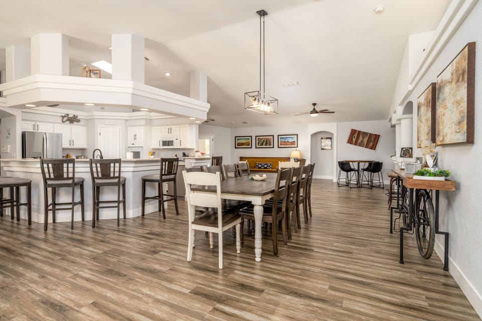 Fantastic Dining Space flows in the large open living area for large groups