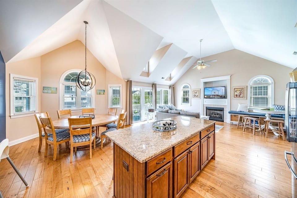 View of the kitchen, dining area and living room

