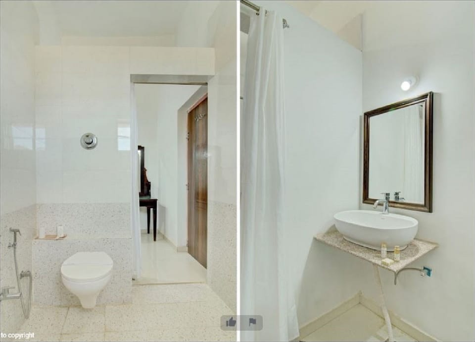 Shower, free toiletries, slippers, towels