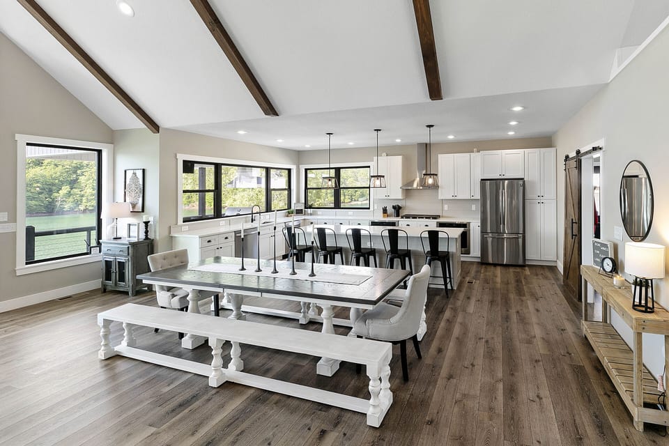 Table for 12-14 plus (6) barstools so that you can have family dinners