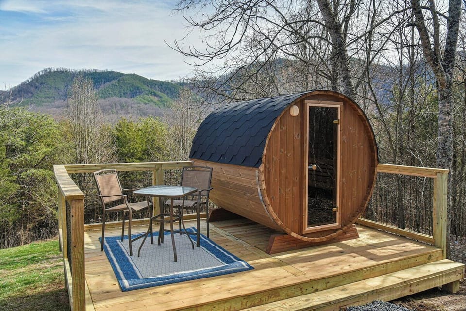 6-person sauna  in the backyard overlooking the Great Smoky Mountains