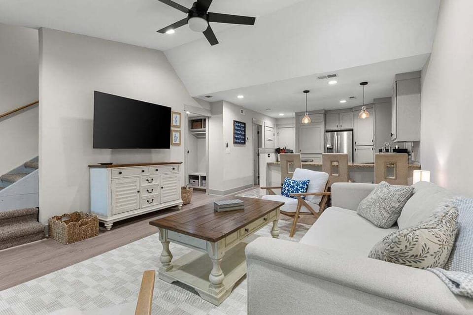 The kitchen opens to family room to keep everyone included.