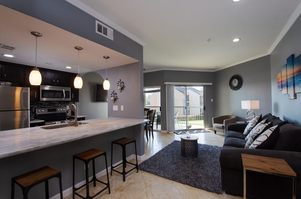 Integrated living, dining and kitchen spaces