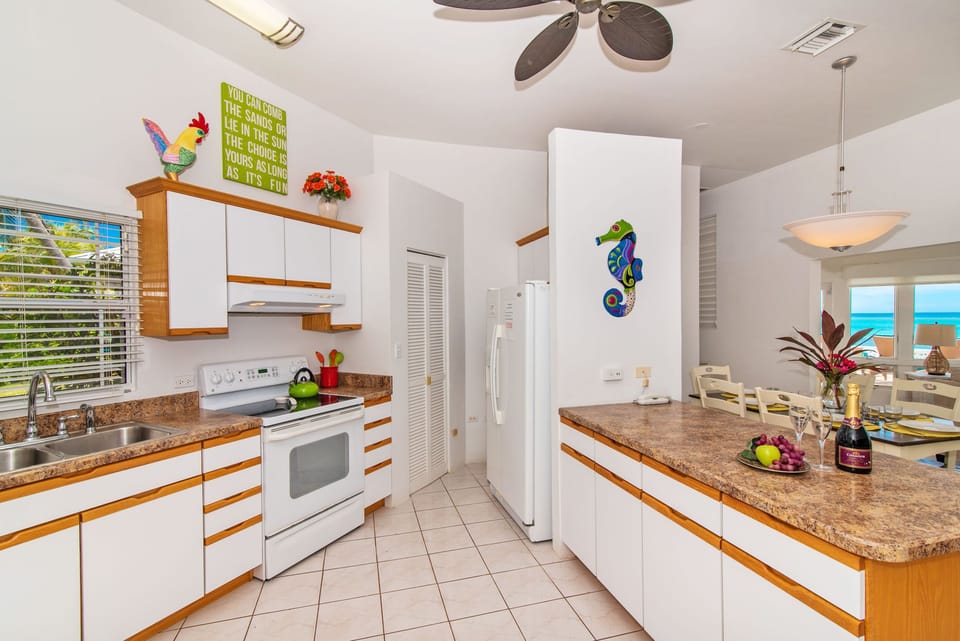 Fully stocked kitchen.
