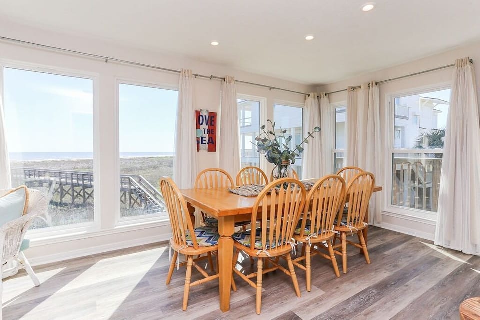 dining area with beach views