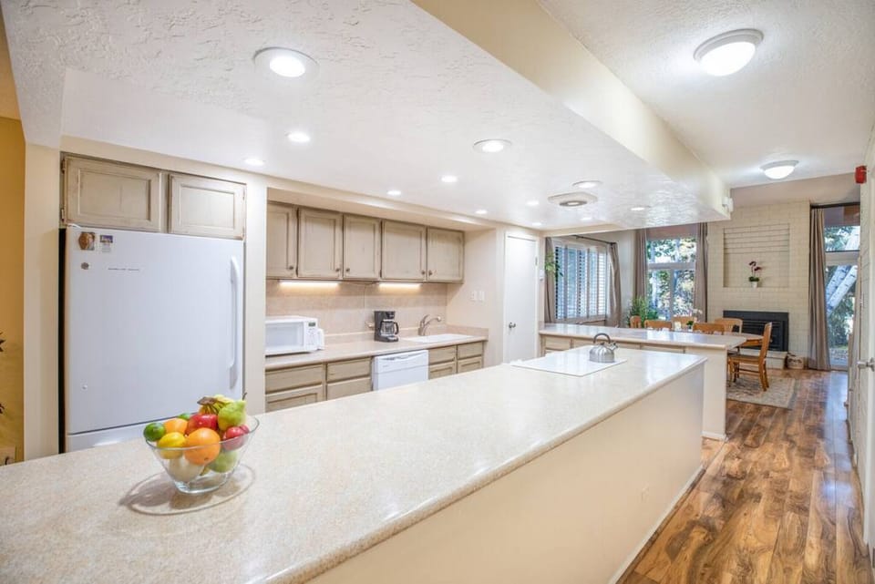Contemporary kitchen boasting durable countertops