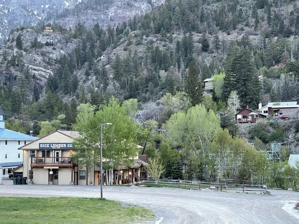 The Lumberyard Condos at dusk. Lots of parking, even accommodating trailers!