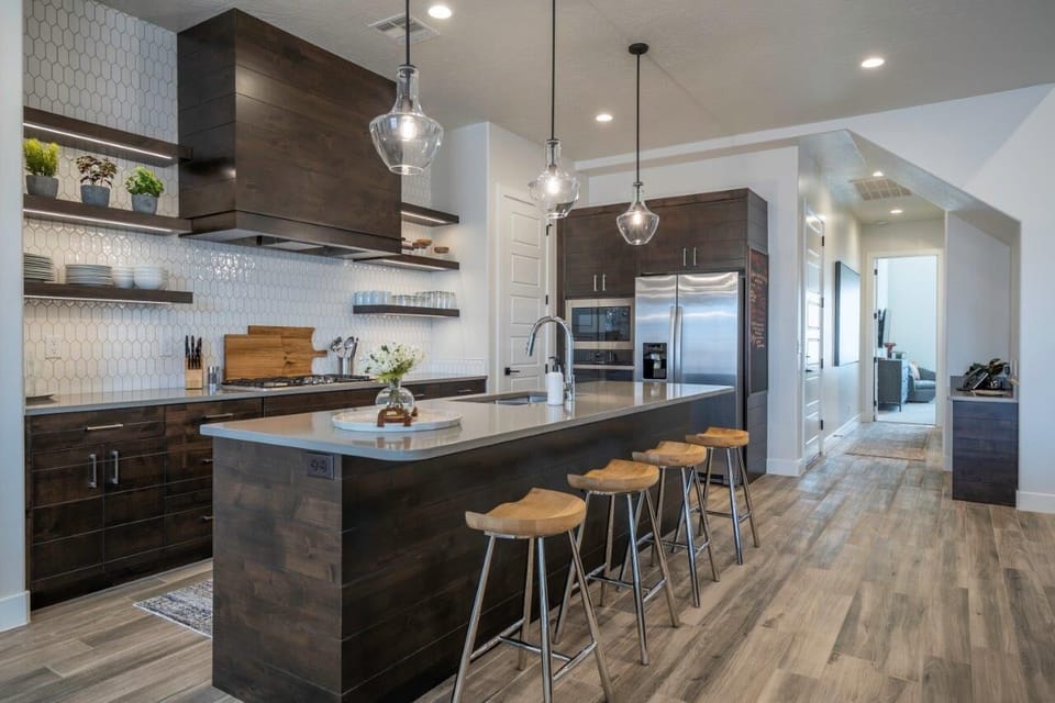 Spacious kitchen adjacent to living room
