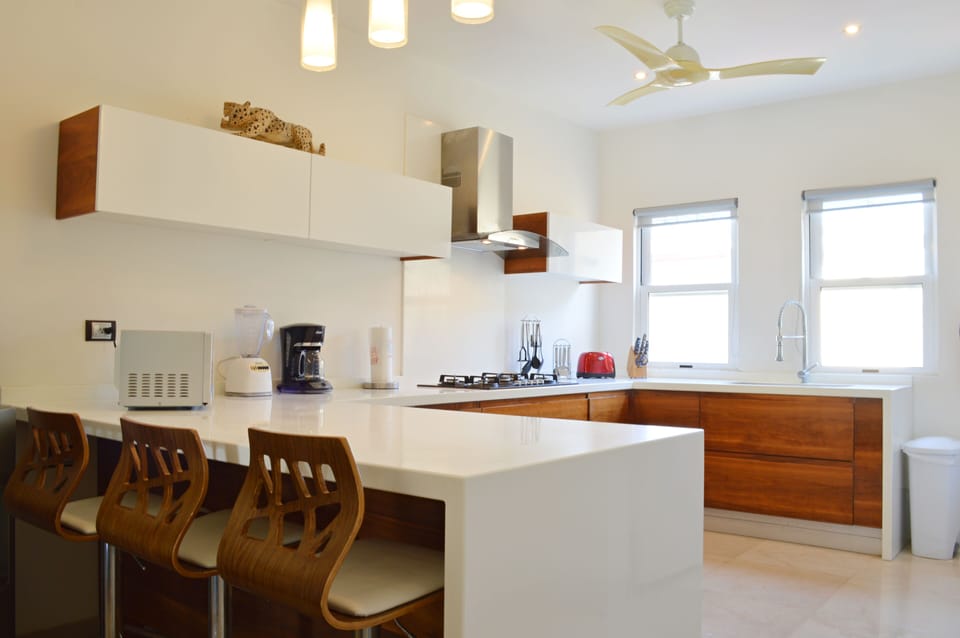 Apartment | Private kitchen | Full-size fridge, microwave, oven, stovetop