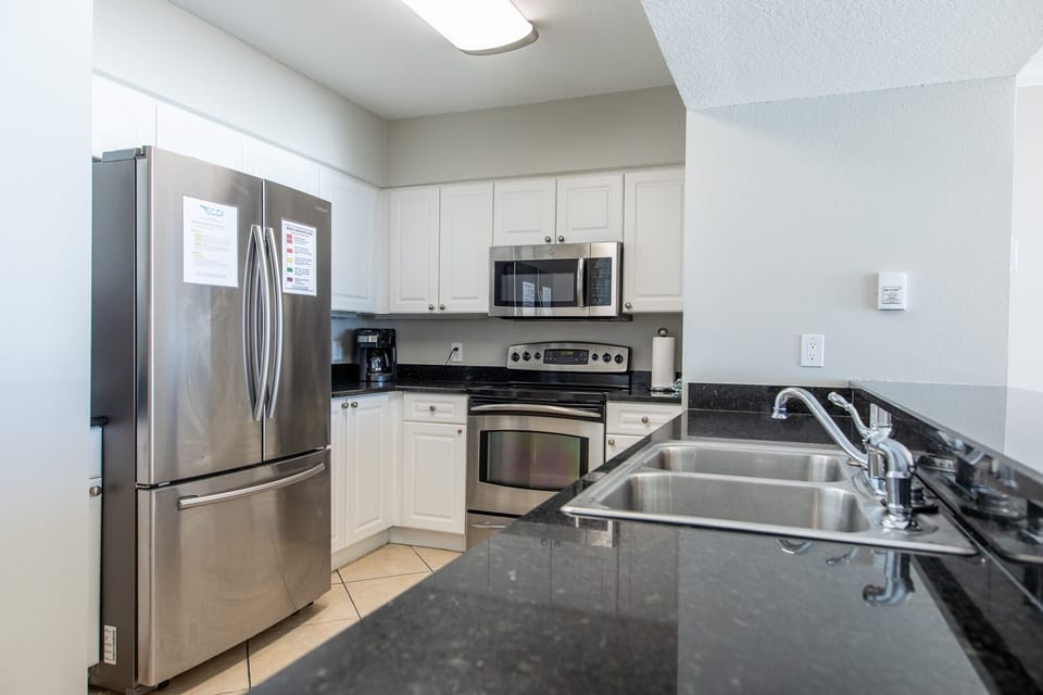 Fully stocked kitchen.