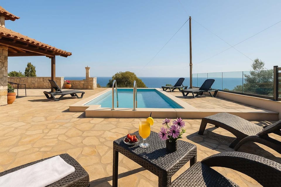 Inviting Poolside Ambience – Shared pool between two properties, perfect for relaxation with open skies and tranquil surroundings.