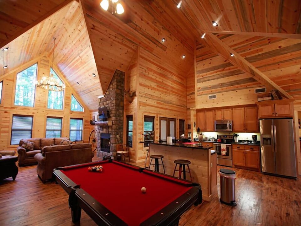 Game, gather, and unwind in this warm cabin hangout