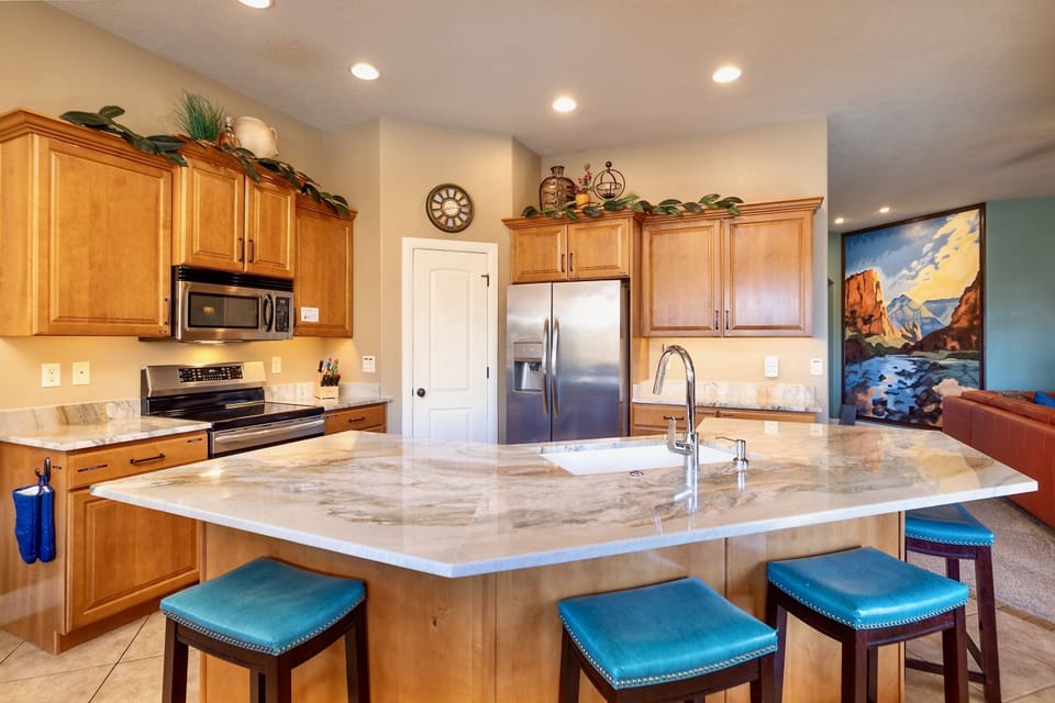 Plenty of prep and cooking space on the new granite countertops.