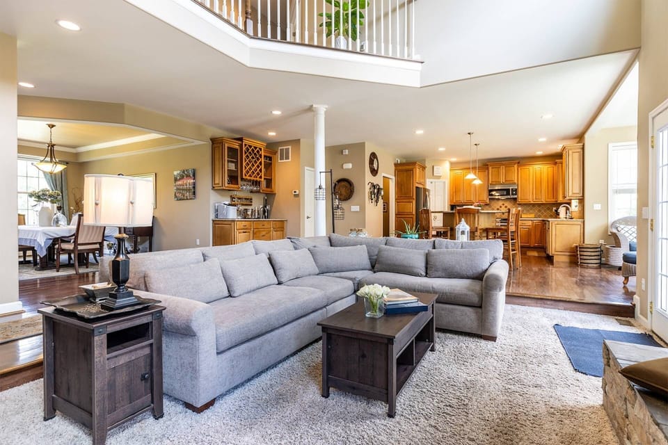 Spread out in the the family room, one of many living spaces in the home.