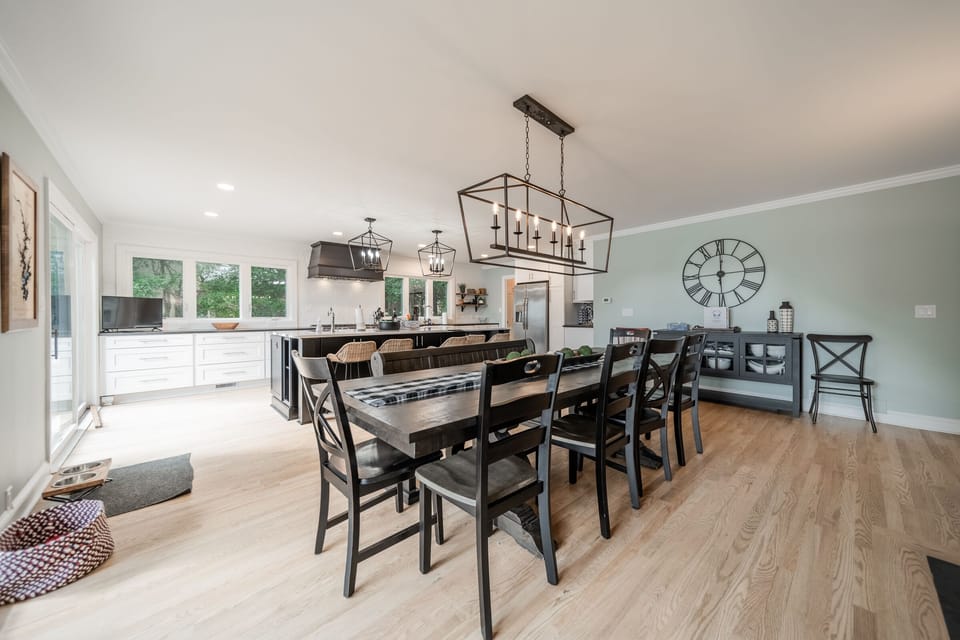 Eat in kitchen table with seating for  10 adjacent to the kitchen.
