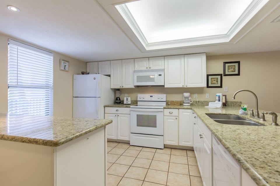 Fully furnished kitchen includes two large counter spaces