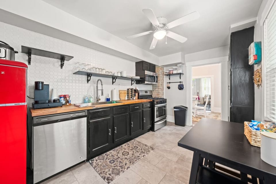 Fully stocked kitchen.