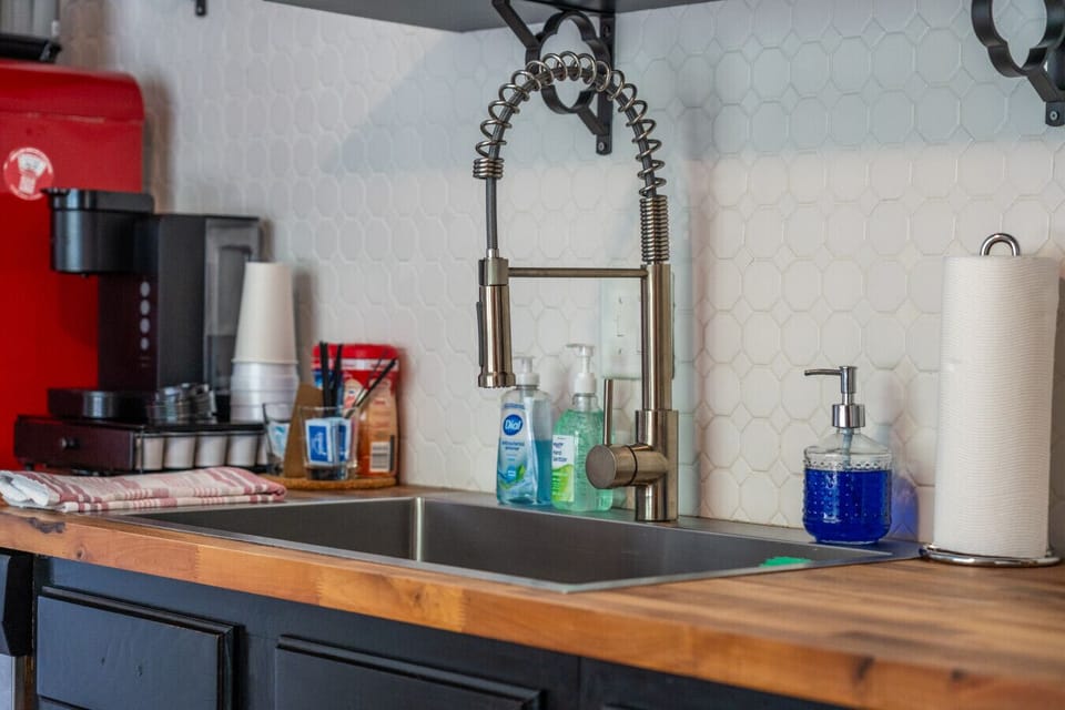 Fully stocked kitchen.